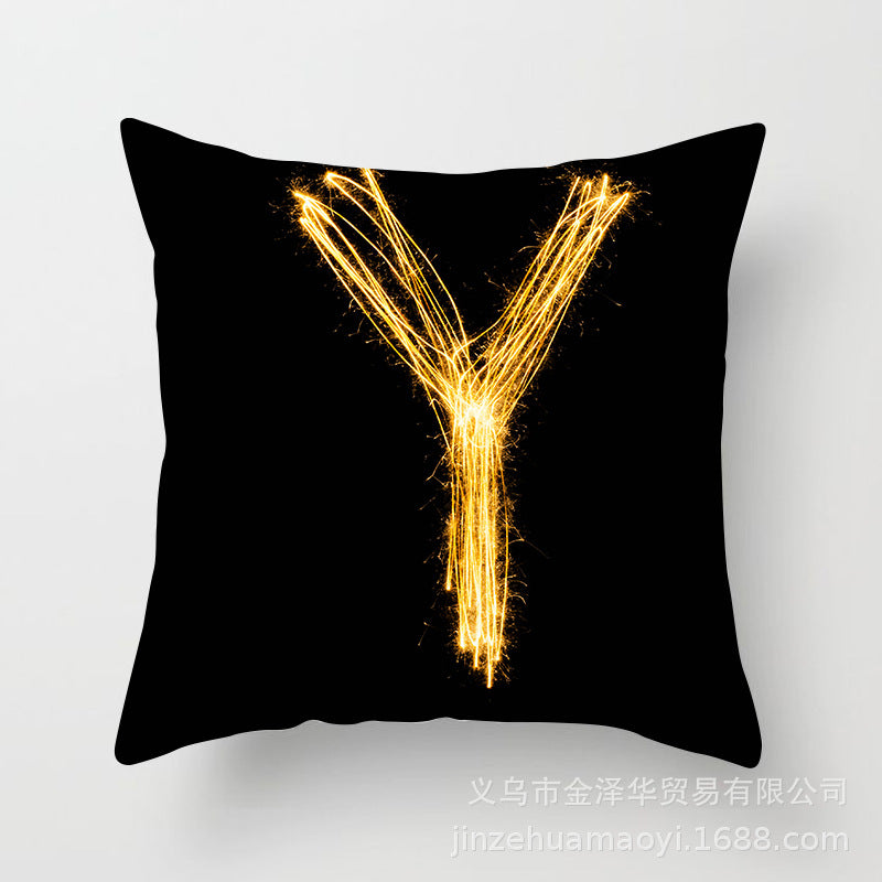Pillow Cover Home Decor Black Golden Letter Printed Cushion