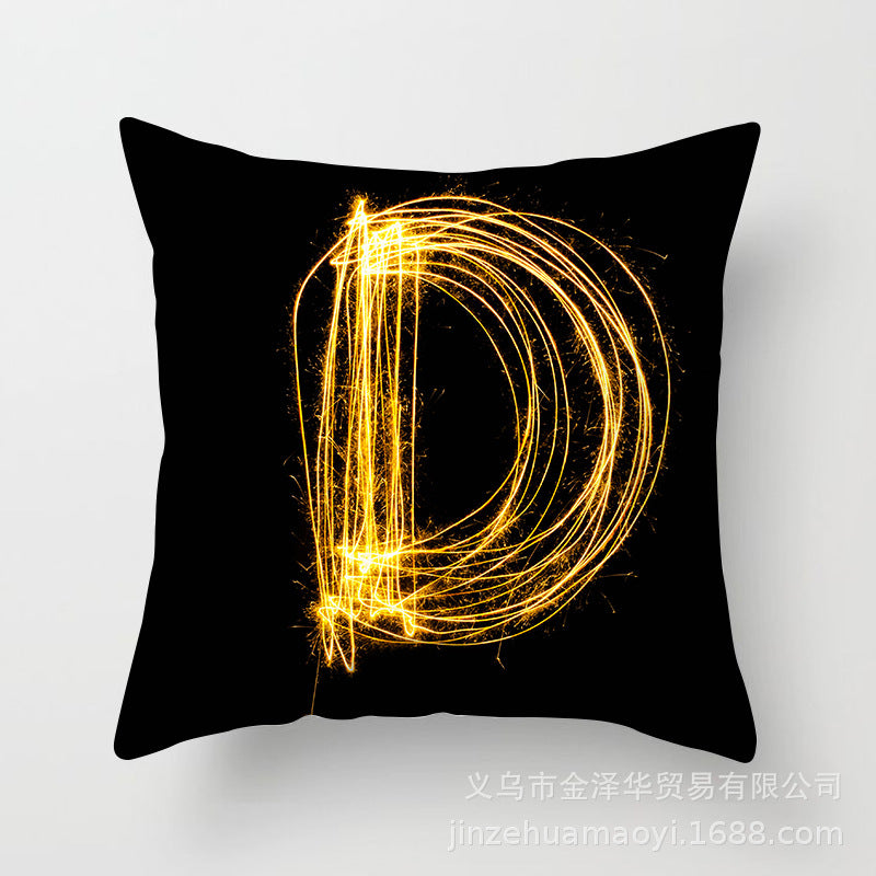 Pillow Cover Home Decor Black Golden Letter Printed Cushion