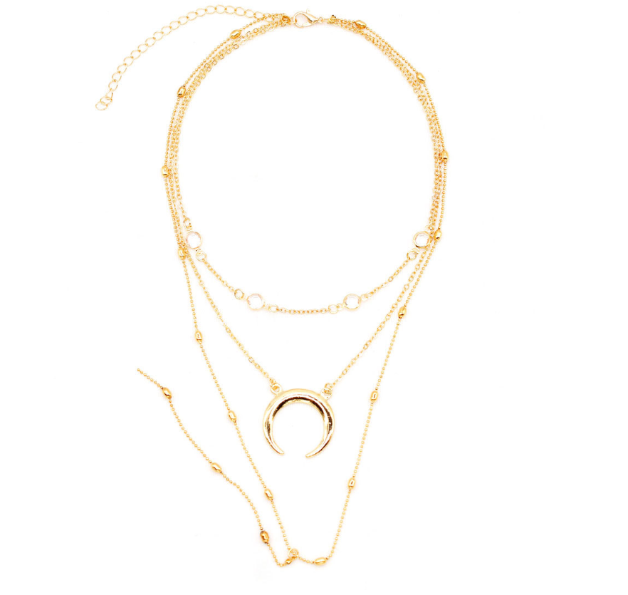Fashion multilayer crescent moon choker Necklace