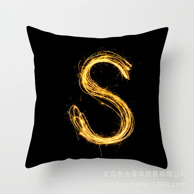 Pillow Cover Home Decor Black Golden Letter Printed Cushion