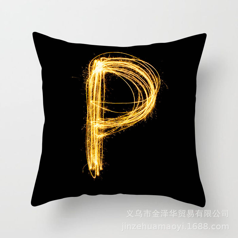 Pillow Cover Home Decor Black Golden Letter Printed Cushion