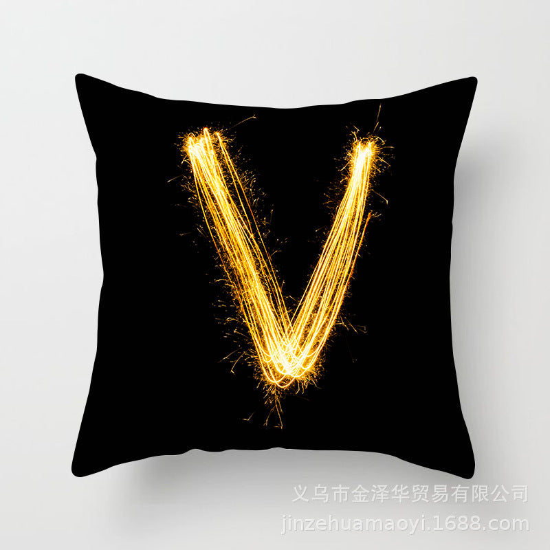 Pillow Cover Home Decor Black Golden Letter Printed Cushion