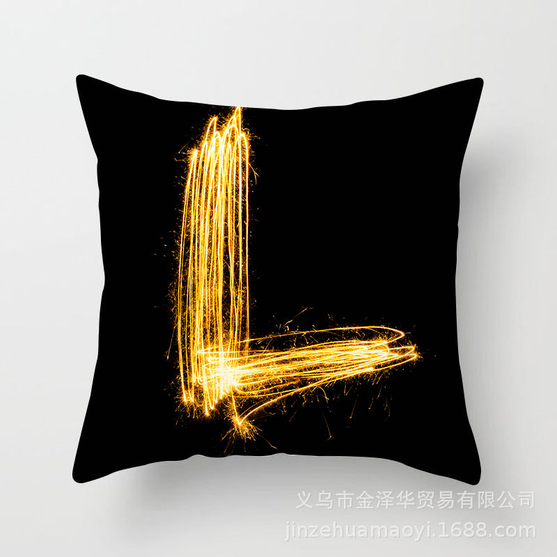 Pillow Cover Home Decor Black Golden Letter Printed Cushion
