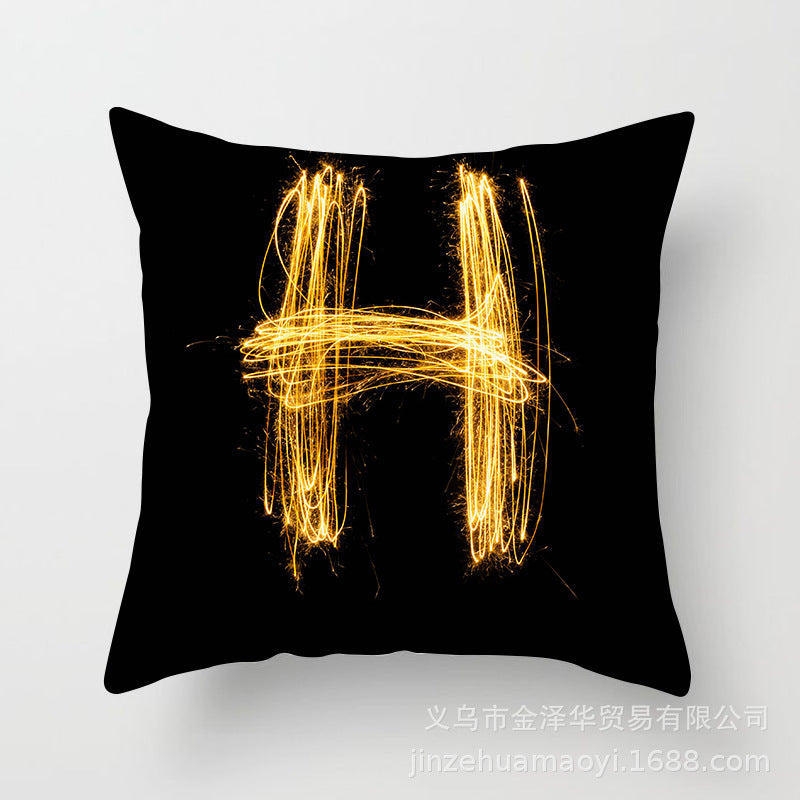 Pillow Cover Home Decor Black Golden Letter Printed Cushion