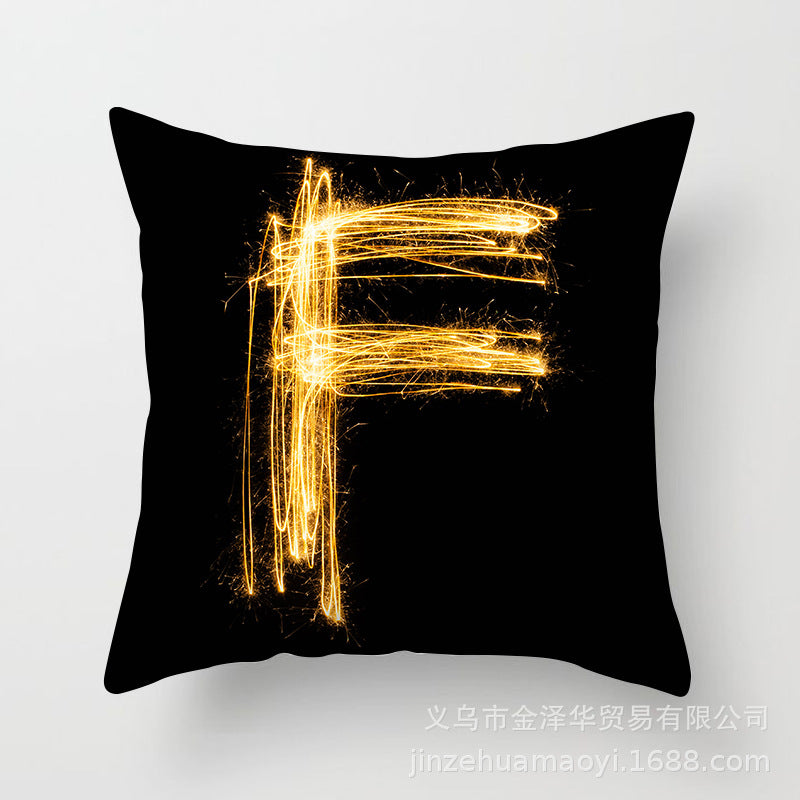 Pillow Cover Home Decor Black Golden Letter Printed Cushion