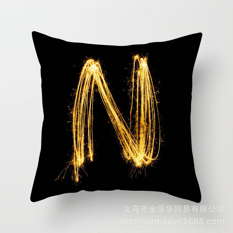 Pillow Cover Home Decor Black Golden Letter Printed Cushion