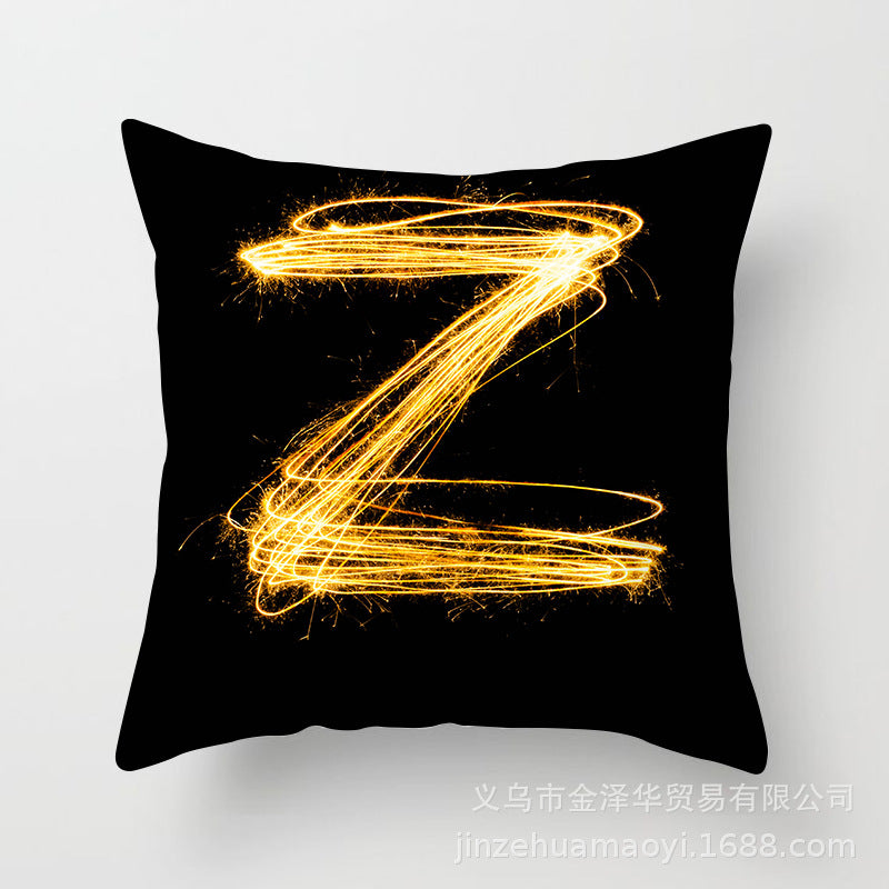 Pillow Cover Home Decor Black Golden Letter Printed Cushion