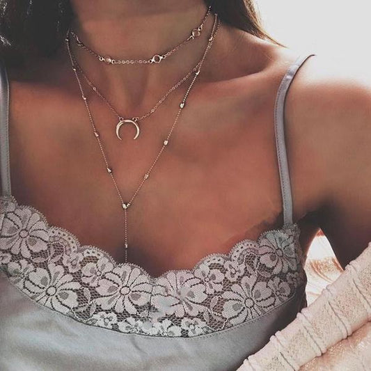 Fashion multilayer crescent moon choker Necklace