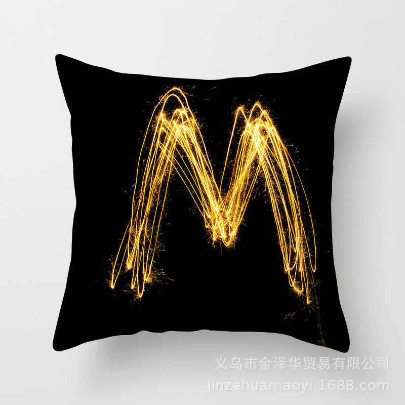 Pillow Cover Home Decor Black Golden Letter Printed Cushion