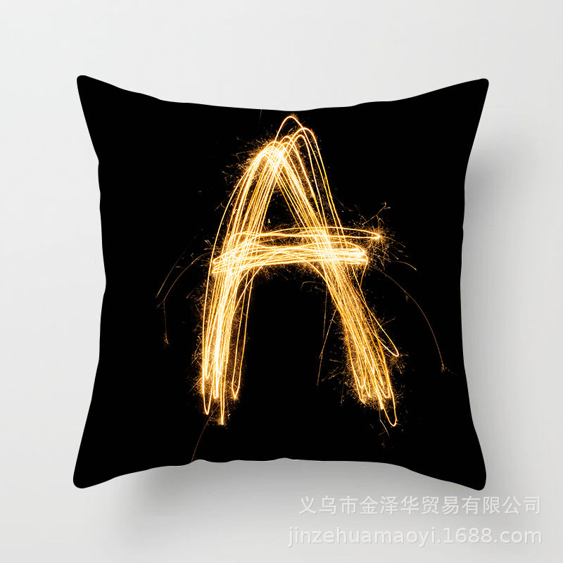 Pillow Cover Home Decor Black Golden Letter Printed Cushion
