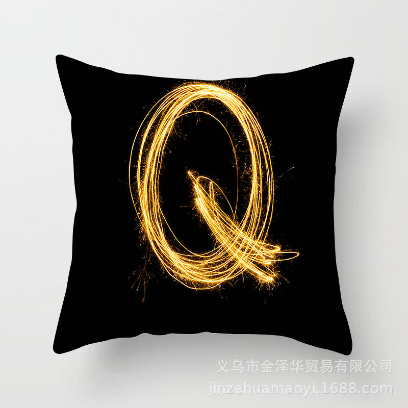 Pillow Cover Home Decor Black Golden Letter Printed Cushion