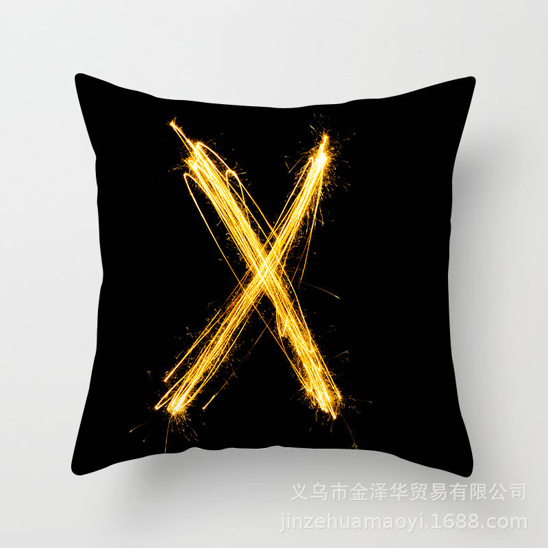 Pillow Cover Home Decor Black Golden Letter Printed Cushion