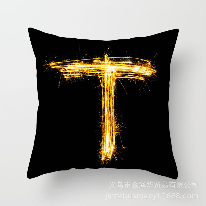 Pillow Cover Home Decor Black Golden Letter Printed Cushion