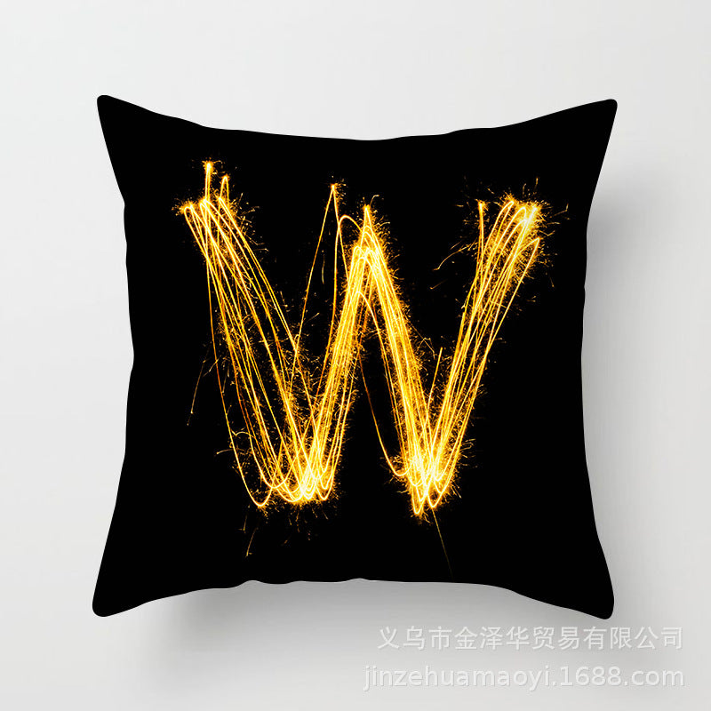 Pillow Cover Home Decor Black Golden Letter Printed Cushion