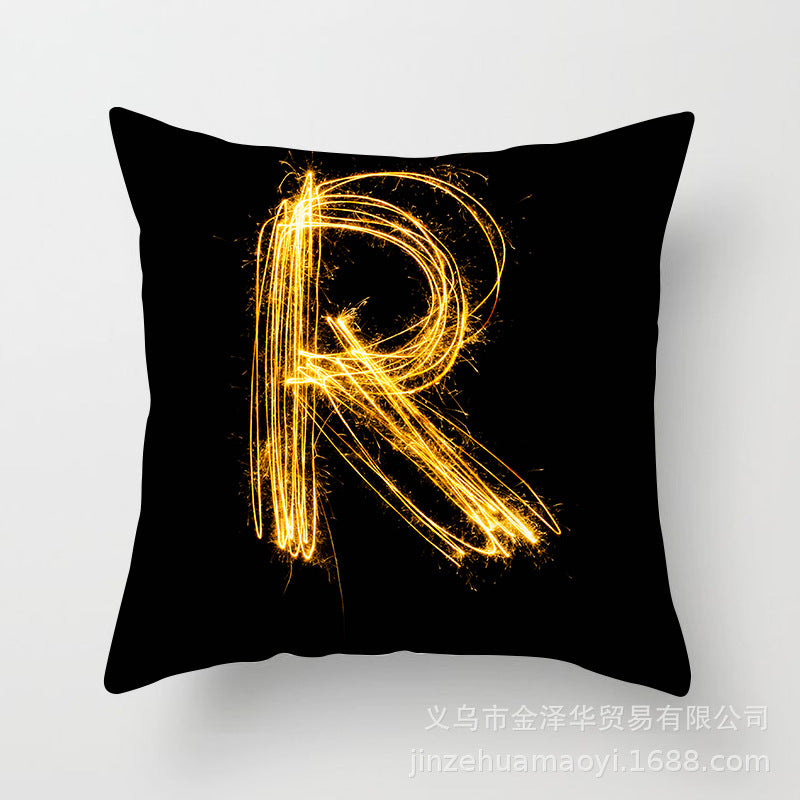 Pillow Cover Home Decor Black Golden Letter Printed Cushion