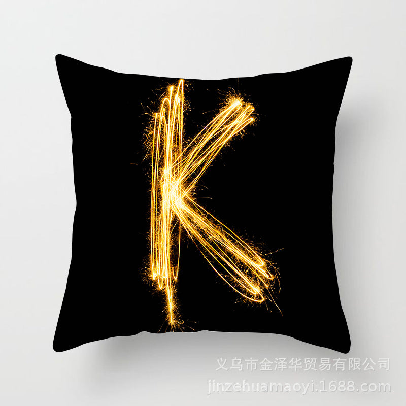 Pillow Cover Home Decor Black Golden Letter Printed Cushion