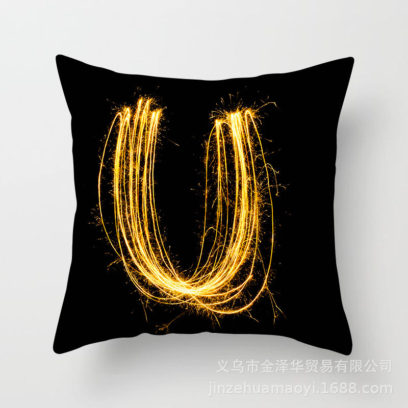 Pillow Cover Home Decor Black Golden Letter Printed Cushion