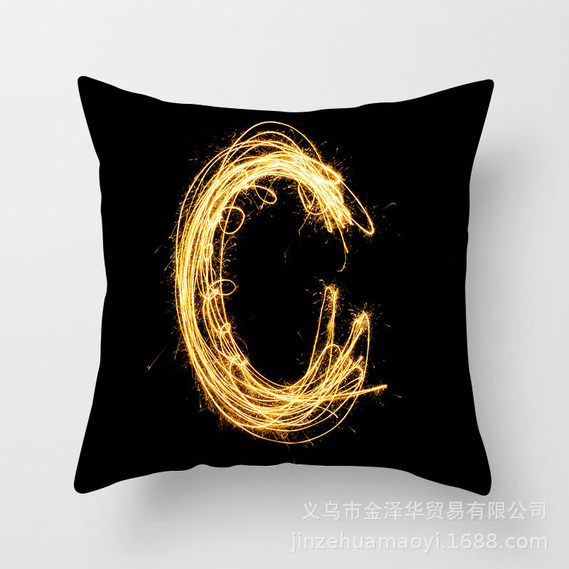 Pillow Cover Home Decor Black Golden Letter Printed Cushion
