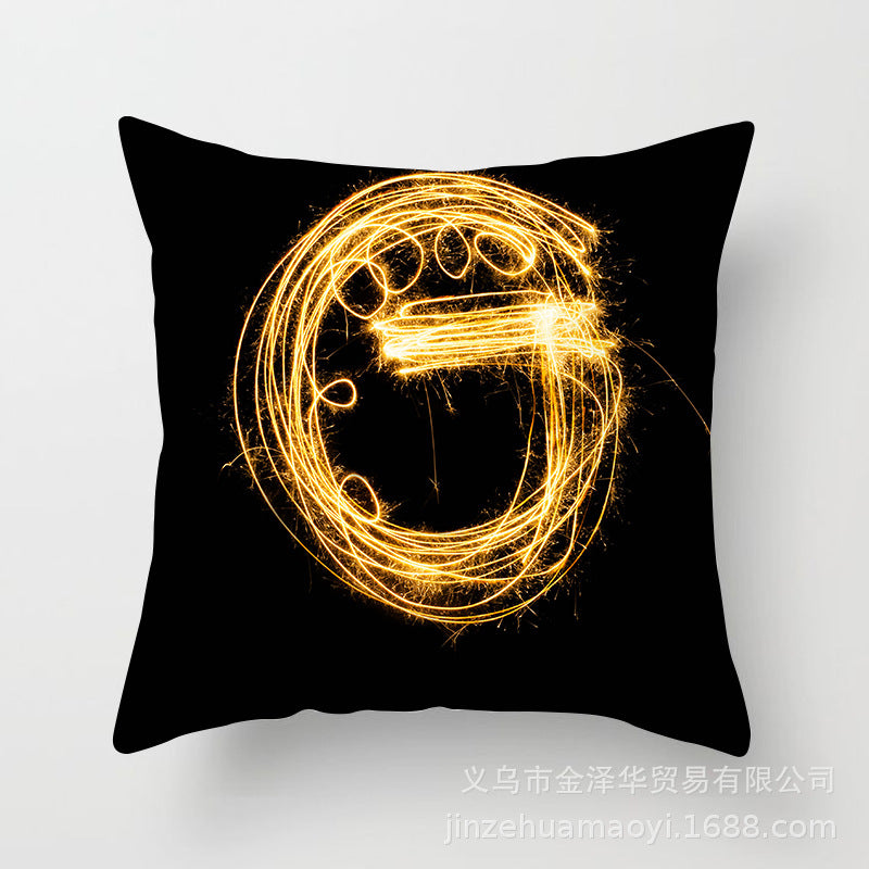 Pillow Cover Home Decor Black Golden Letter Printed Cushion