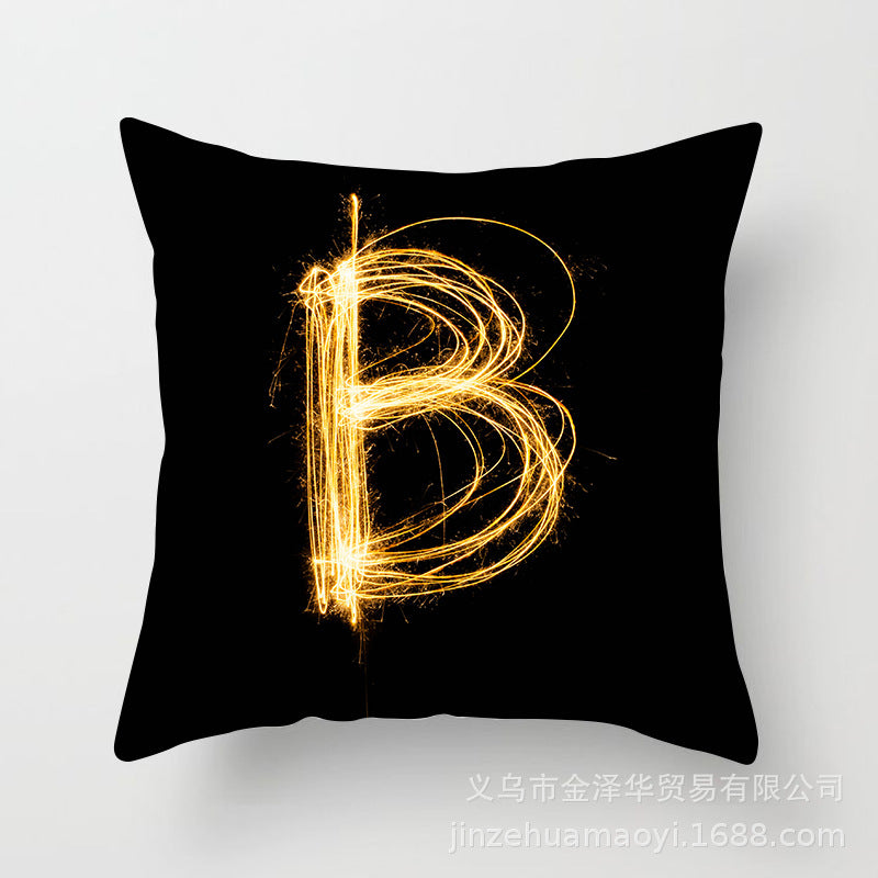 Pillow Cover Home Decor Black Golden Letter Printed Cushion