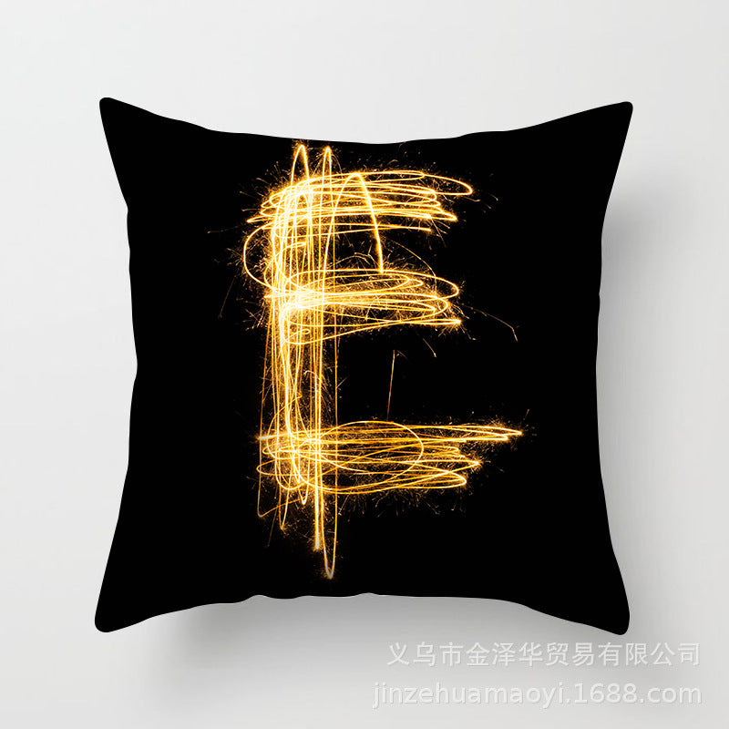 Pillow Cover Home Decor Black Golden Letter Printed Cushion