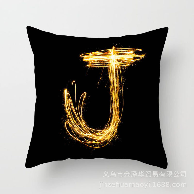 Pillow Cover Home Decor Black Golden Letter Printed Cushion